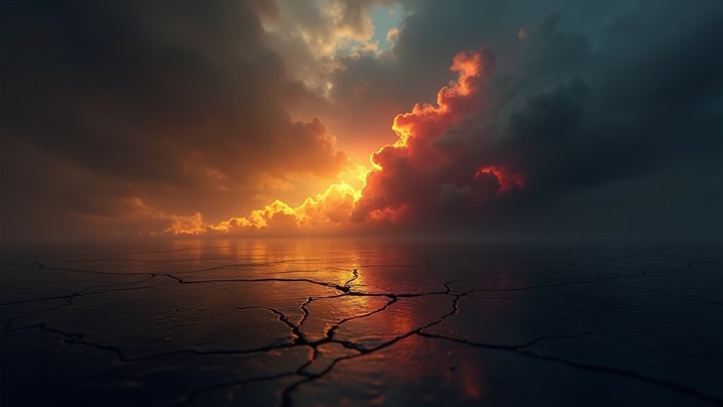 Cinematic wide angle shot of a busy stock exchange floor with fluctuating market data symbolizing global financial uncertainty amid geopolitical events
