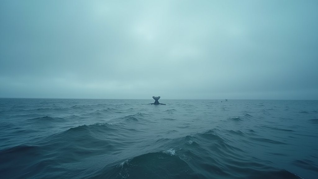 Cinematic wide angle shot of the Oregon coast during whale watching week featuring distant gray whale spouts and dramatic atmospheric lighting