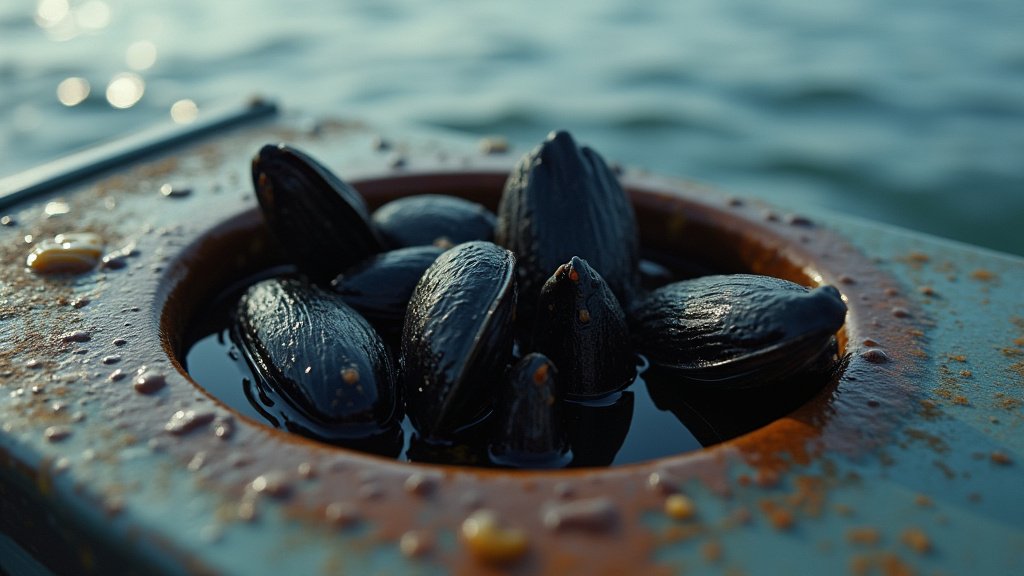 Close up of invasive quagga mussels encrusting a boat hull symbolizing the threat to Oregons waterways